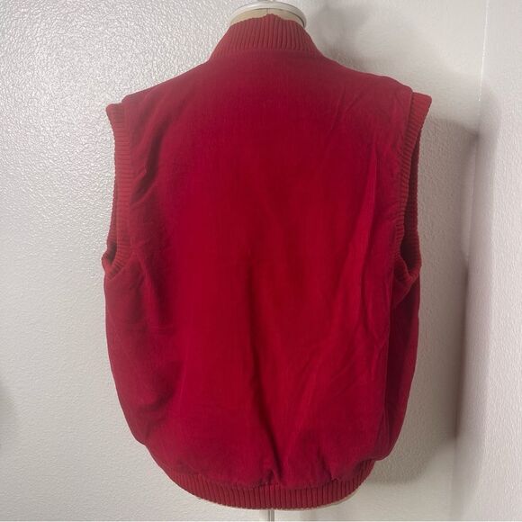 Vintage Red Corduroy Red Vest Medium Unisex Utility Warm flannel lining - Picture 2 of 7